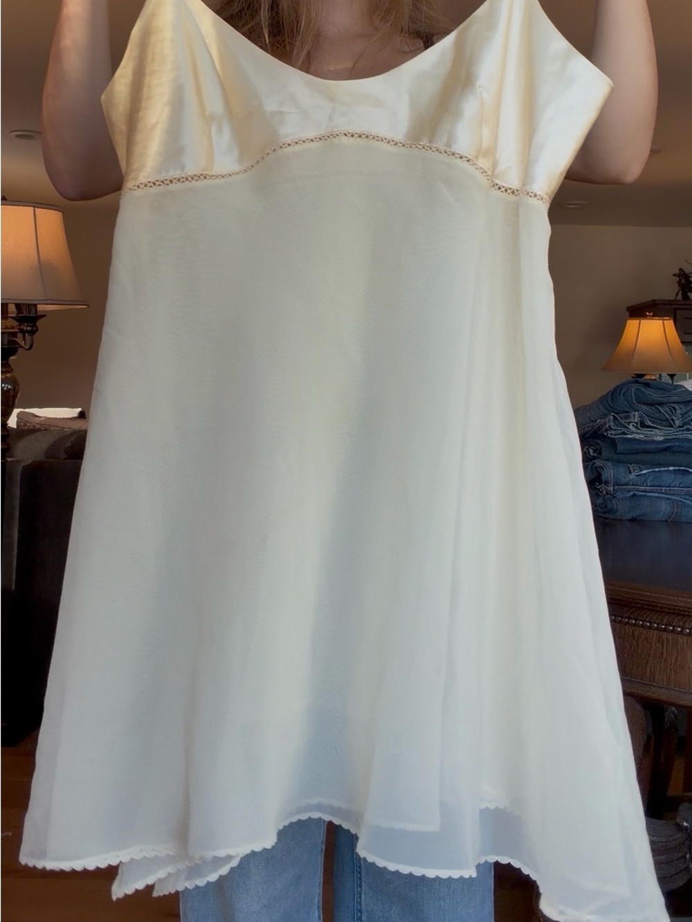 Victoria's Secret Cream Slip Dress with Lace Trim